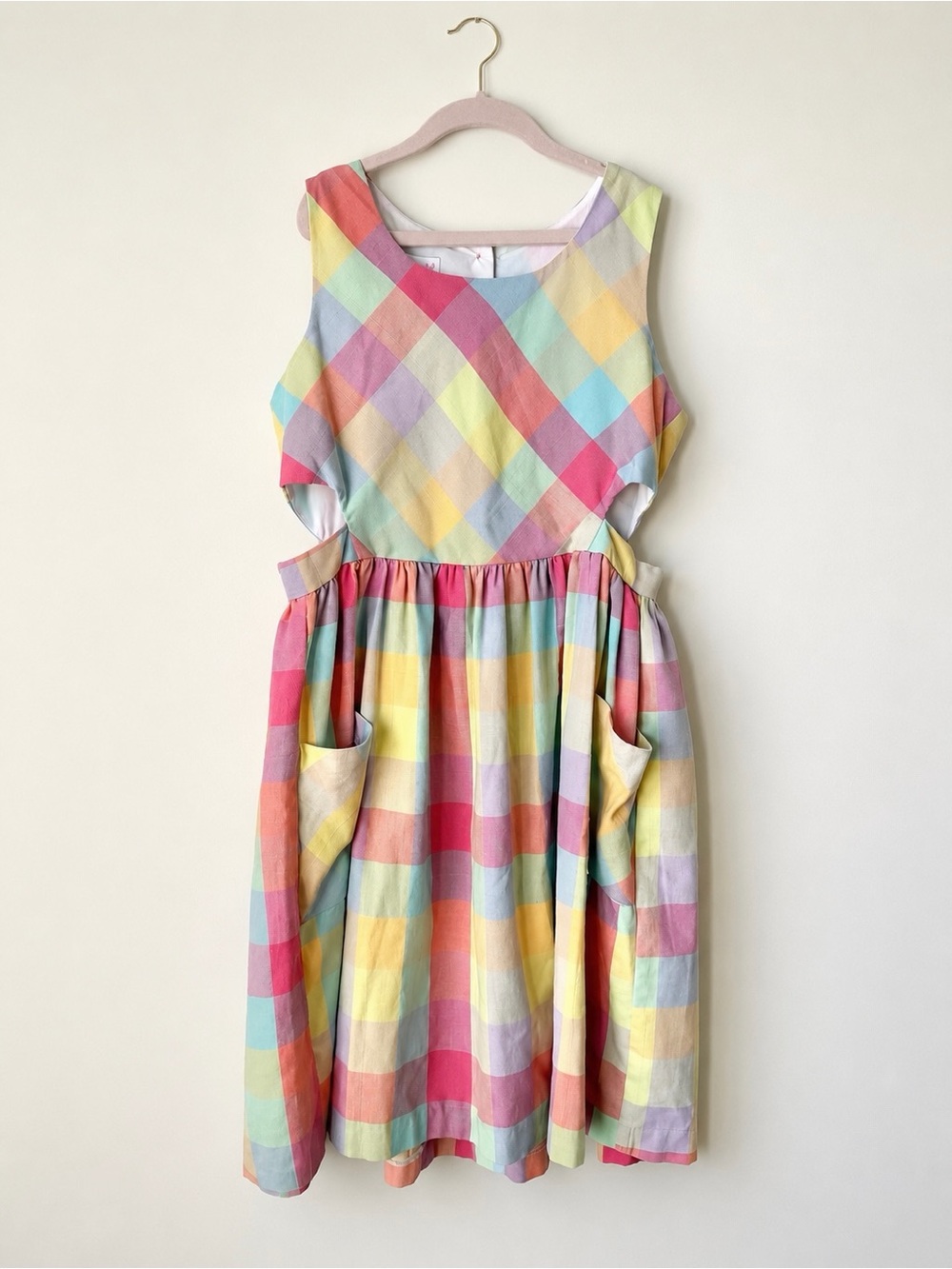 BONNIE JEAN Rainbow Pastel Gingham Cutout Dress Picnic Core Girls 14